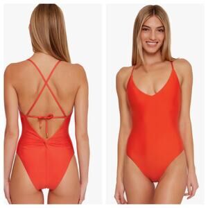 NEW Trina Turk Monaco One Piece Swimsuit Twist Back Flame Red/Orange $154 8
